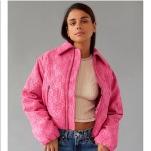 Urban Outfitters Femme Pink‎ Peace Embossed Bomber Jacket Medium